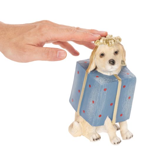 Dekofigur chien assis chiot en paquet-cadeau résine 20 cm | Floristik24.fr