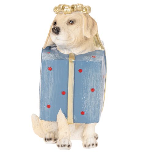 Dekofigur chien assis chiot en paquet-cadeau résine 20 cm | Floristik24.fr
