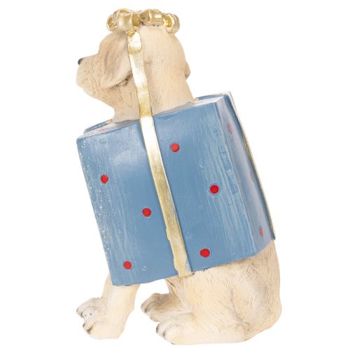 Dekofigur chien assis chiot en paquet-cadeau résine 20 cm | Floristik24.fr