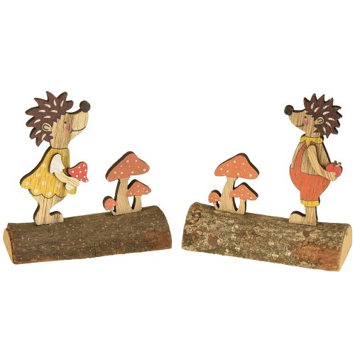 Article Hérisson aux champignons figurine d&#39;automne hérisson en bois jaune/orange H11cm lot de 6