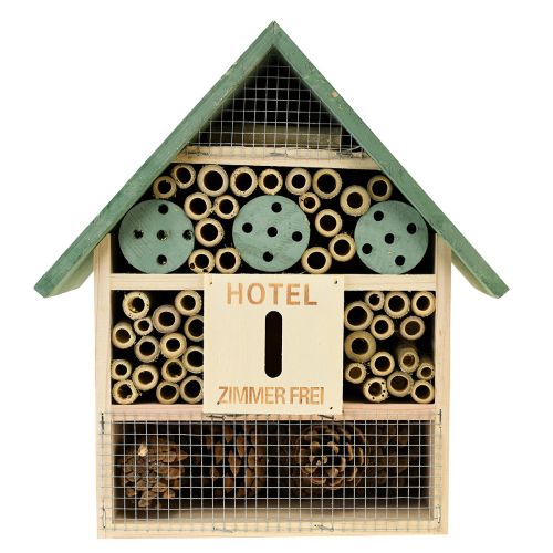 Article Insect Hotel Maison à Insectes en Bois Vert Naturel 26,5x9x31cm