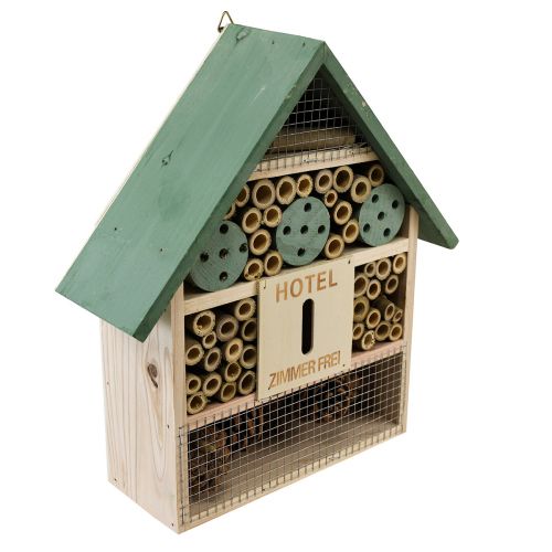 Article Insect Hotel Maison à Insectes en Bois Vert Naturel 26,5x9x31cm