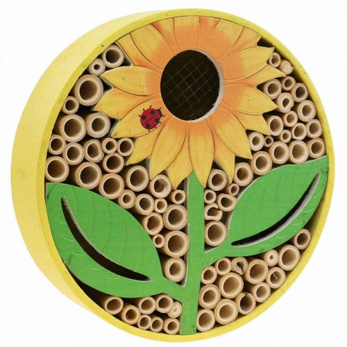 Floristik24 Hôtel à Insectes Maison à Insectes Ronde en Bois Jaune Tournesol Ø25cm