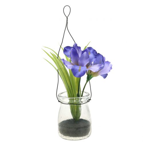 Iris lilas en verre à suspendre H21,5cm