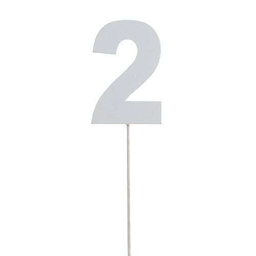 Chiffre anniversaire blanc „2 » sur tige L. 27 cm 10 p.