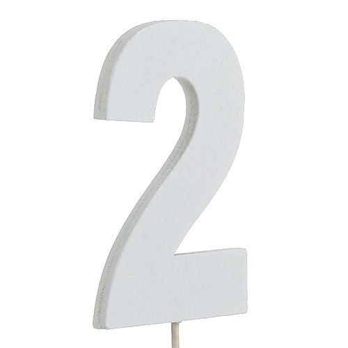 Floristik24 Chiffre anniversaire blanc „2 » sur tige L. 27 cm 10 p.