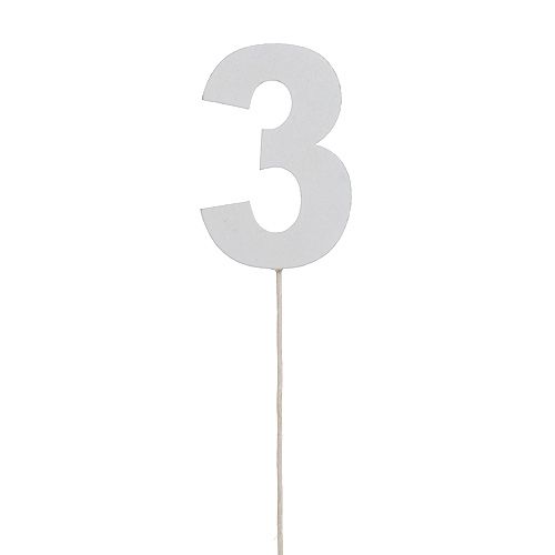 Chiffre anniversaire blanc „3 » sur tige L. 27 cm 10 p.