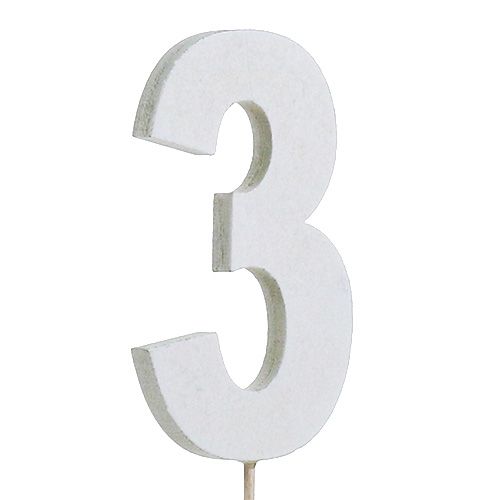 Chiffre anniversaire blanc „3 » sur tige L. 27 cm 10 p.