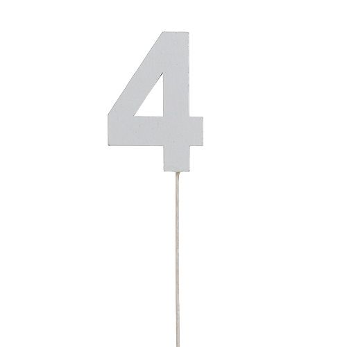 Floristik24 Chiffre anniversaire blanc „4 » sur tige L. 27 cm 10 p.