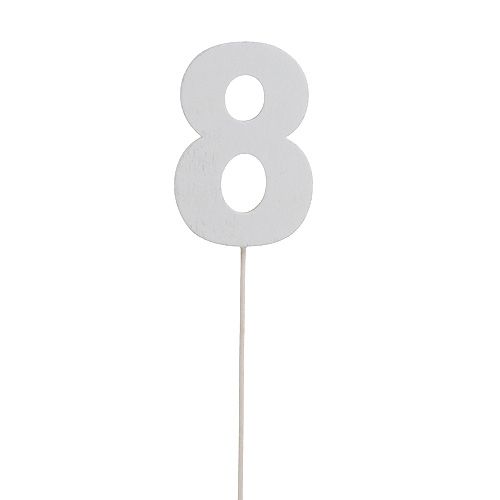 Floristik24 Chiffre anniversaire blanc „8 » sur tige L. 27 cm 10 p.