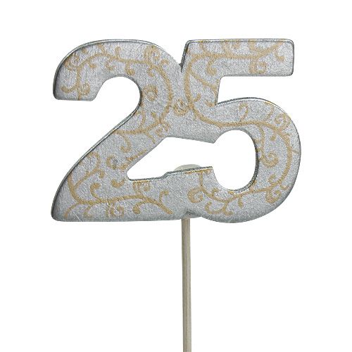 Floristik24 Numéro d'anniversaire "25" en bois argent 36pcs