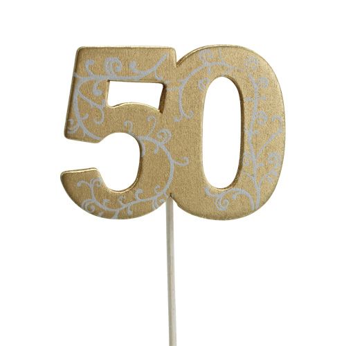 Numéro en bois doré sur pique "50" 36 p.