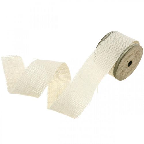 Floristik24 Ruban jute naturel, ruban déco, jute fibre naturelle blanchi, blanc L45mm L3m