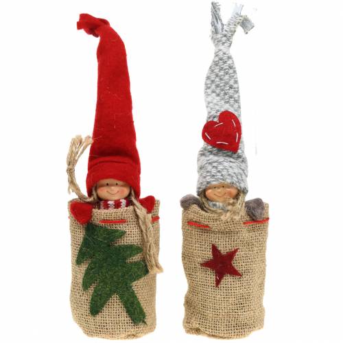 Article Sac de jute de décoration de Noël avec poupée H30cm 2pcs