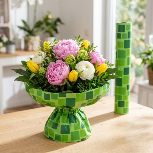 Article ProductNamePapier de manchette en papier pour bouquets, motif mosaïque, 25 cm x 100 m
