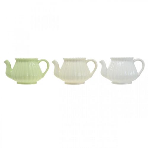 Floristik24 Cafetière décorative en céramique, cache-pot vert, blanc, crème L19cm Ø7.5cm