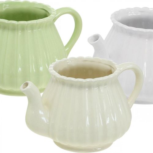 Floristik24 Cafetière décorative en céramique, cache-pot vert, blanc, crème L19cm Ø7.5cm