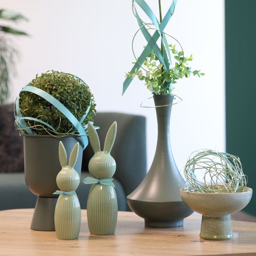 Article Figurine de lapin de Pâques en céramique vert pastel, décoration de table, 22 cm, lot de 2