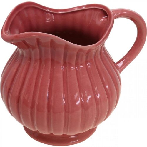 Article Vase déco, cruche avec anse céramique blanche, rose, rouge H14,5cm 3pcs