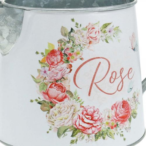 Floristik24 Pichet, jardinière, cache-pot métal motif rose H12cm Ø10.5c