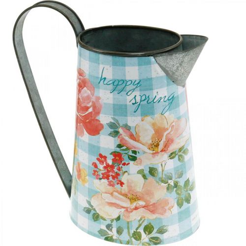 Vase à fleurs déco cruche métal vintage décoration jardin jardinière H23cm