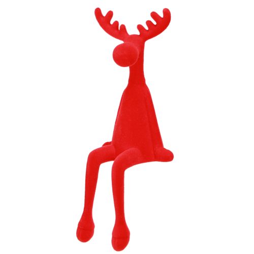 Déco Élan bord d’étagère Figurine assise Rouge 31cm 3pcs