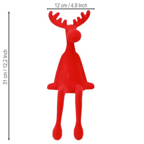 Article Déco Élan bord d’étagère Figurine assise Rouge 31cm 3pcs