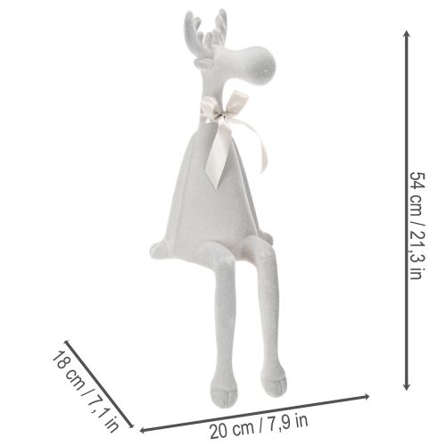 Figurine de Noël en forme de renne, 54 cm, plastique floqué, gris clair, siège de bord | Floristik24.fr