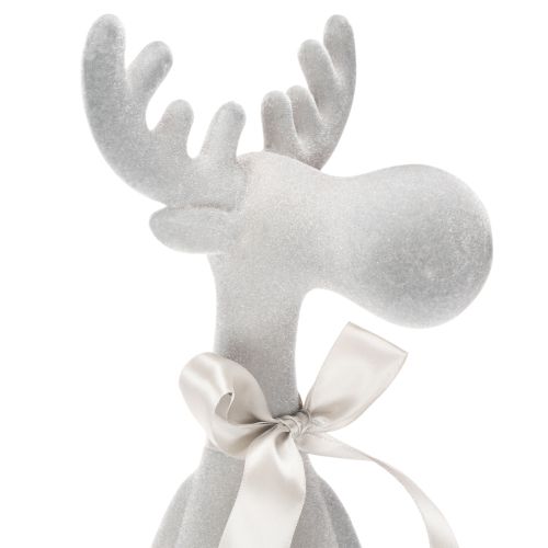 Figurine de Noël en forme de renne, 54 cm, plastique floqué, gris clair, siège de bord | Floristik24.fr