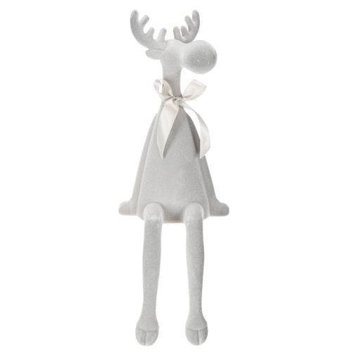 Figurine de Noël en forme de renne, 54 cm, plastique floqué, gris clair, siège de bord | Floristik24.fr