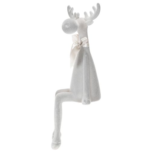 Figurine de Noël en forme de renne, 54 cm, plastique floqué, gris clair, siège de bord | Floristik24.fr