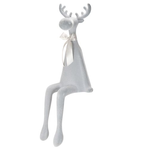Figurine décorative renne floconnée avec nœud 80 cm gris clair acheter | Floristik24.fr