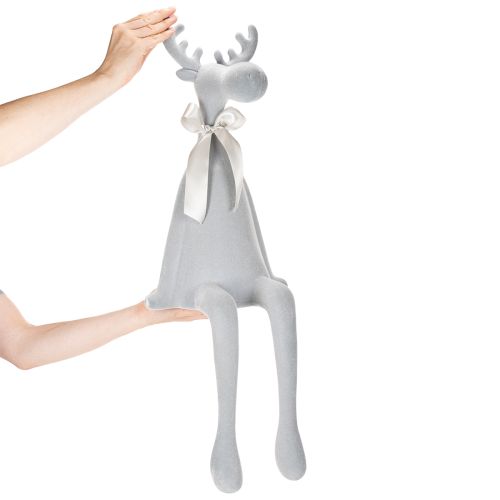Figurine décorative renne floconnée avec nœud 80 cm gris clair | Floristik24.fr