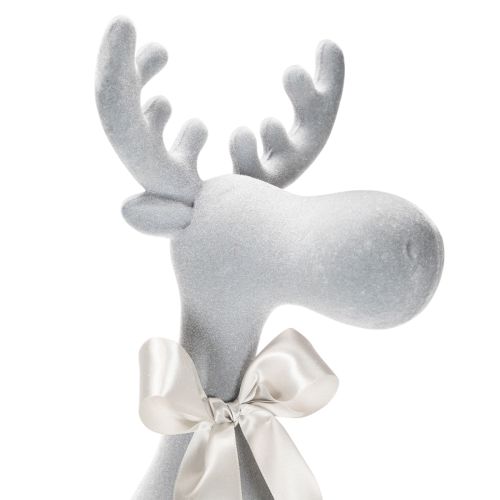 Figurine décorative renne floconnée avec nœud 80 cm gris clair | Floristik24.fr