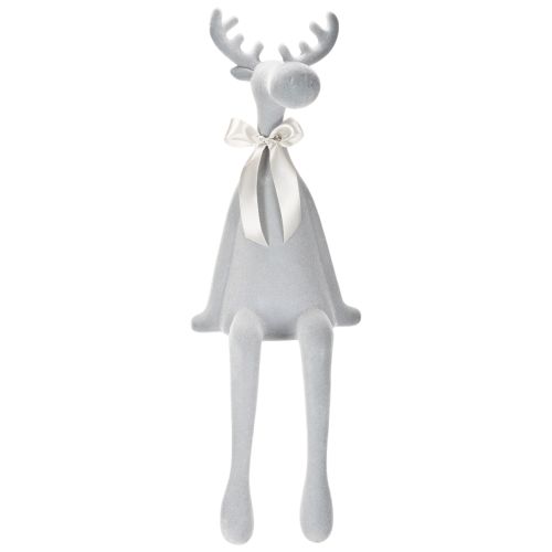 Figurine décorative renne floconnée avec nœud 80 cm gris clair | Floristik24.fr