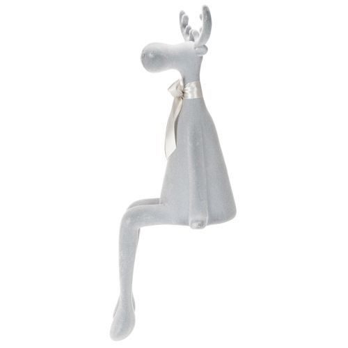 Figurine décorative renne floconnée avec nœud 80 cm gris clair | Floristik24.fr