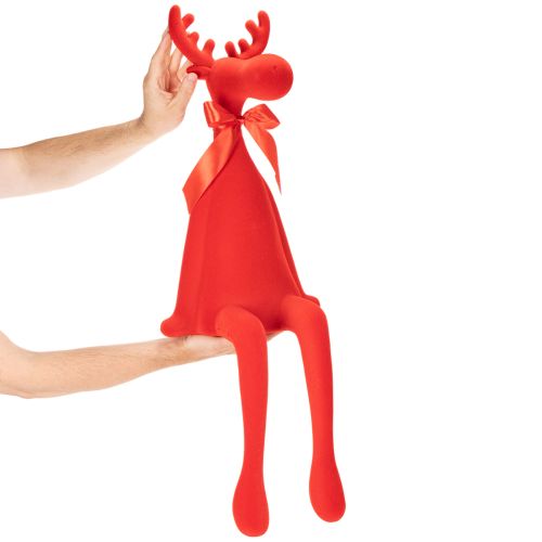 Décoration élan 80 cm rouge flocage avec ruban pour intérieur | Floristik24.fr