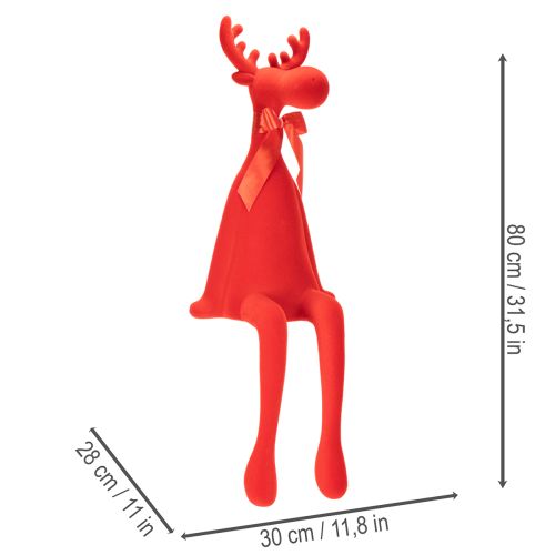 Décoration élan 80 cm rouge flocage avec ruban pour intérieur | Floristik24.fr