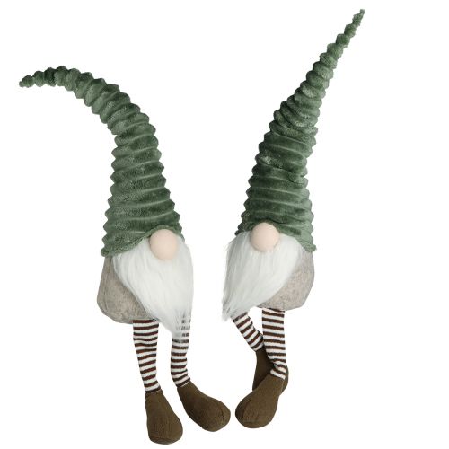 Floristik24 Gnome de Noël Figurine assise Vert Marron Gris 55cm 2pcs