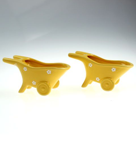 Floristik24 Brouette en céramique jaune 16,5 cm