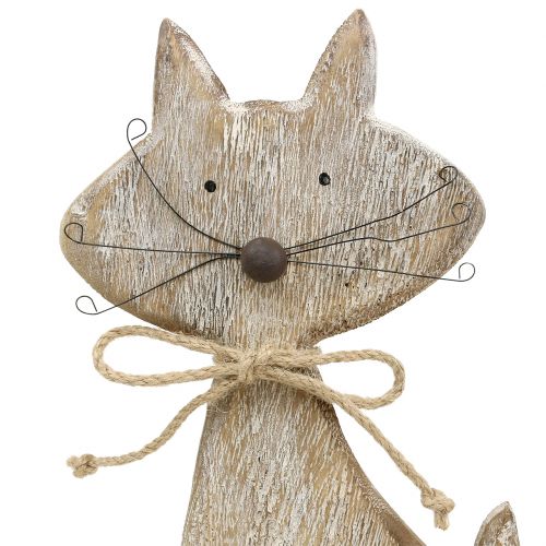 Floristik24 Figurine en bois chat nature, blanc 37cm