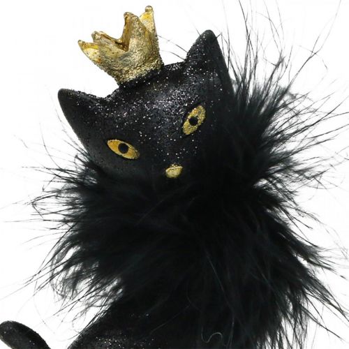 Floristik24 Figurine décorative chat polyrésine avec couronne or noir H12.5cm 2pcs