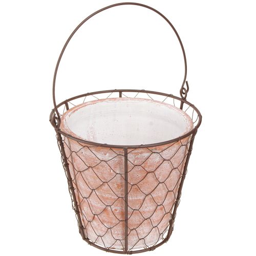 Floristik24 Pot de fleur en céramique anse de panier métal marron Ø18cm