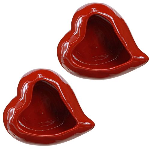 Article Bol rouge coeurs décoratifs en céramique brillant 13×15×6,5cm 2 pcs