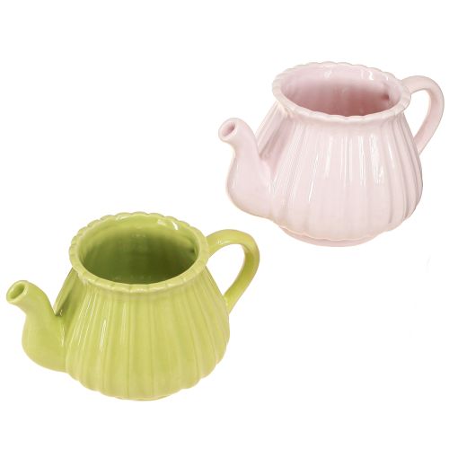 Article Jardinière théière décorative en céramique rose vert 19,5×13,5×11cm 2 pcs