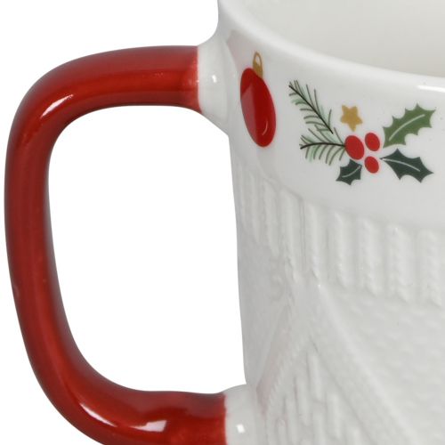 Article Tasse de Noël en céramique avec motif tricoté et décor festif 9cm - rouge-blanc 2pcs