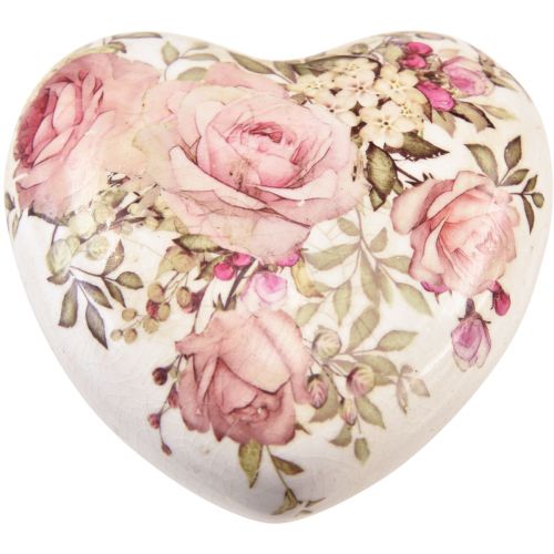 Article Coeur décoratif en céramique avec roses en faïence pour la table 10,5cm