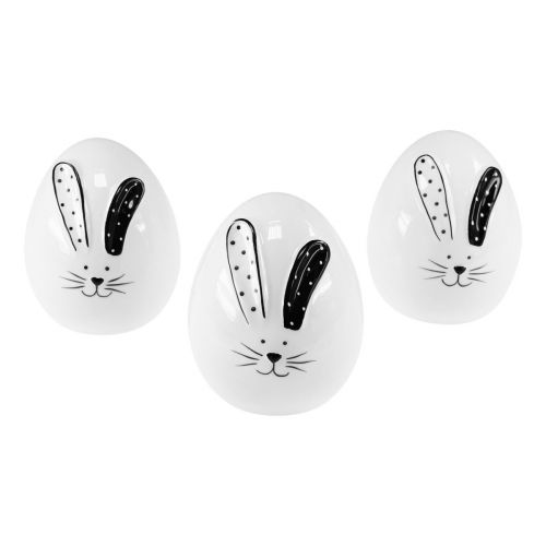 Article Décoration d'oeufs de Pâques en céramique avec décoration de lapins de Pâques 12cm 3pcs