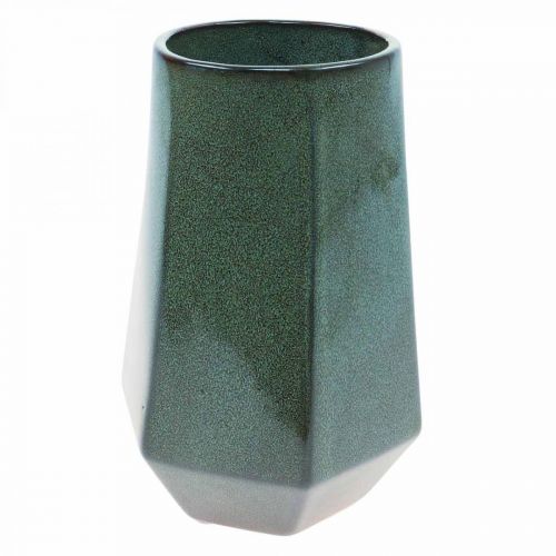 Article Vase Céramique Flower Vase Vert Hexagonal Ø14.5cm H21.5cm