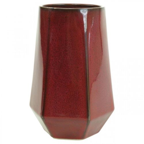 Floristik24 Vase Céramique Flower Vase Rouge Hexagonal Ø14.5cm H21.5cm